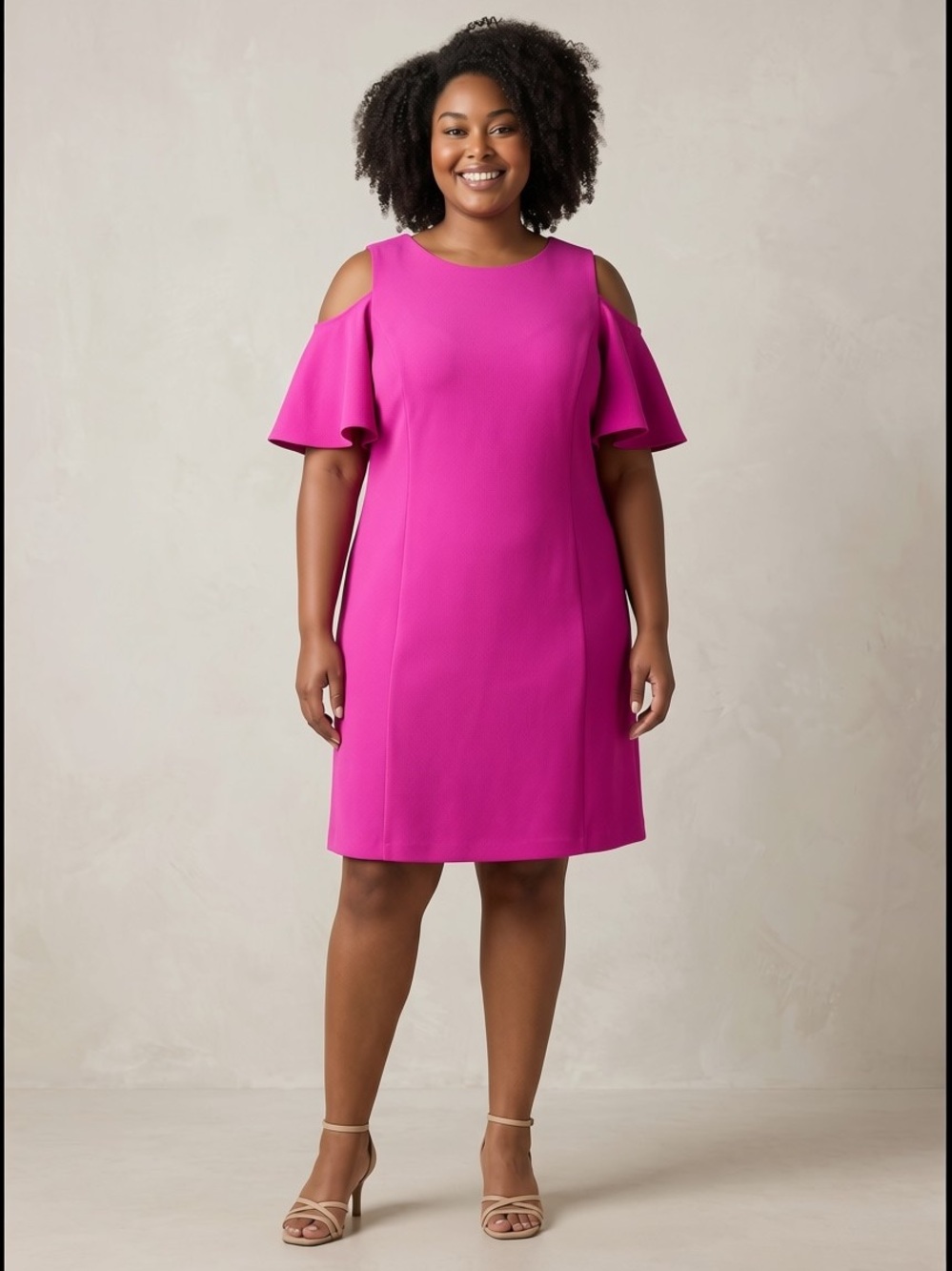 Eliza J Hot Pink Cocktail Dress Cold Shoulder‎ Flutter Sleeve Size 14